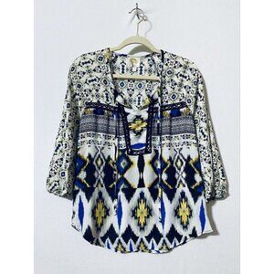 Anthropologie Fig and Flower Womens Small Aztec Print Peasant Top 3/4 Sleeve